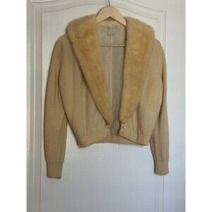 Vintage Hadley 100% Imported Cashmere Mink Fur Collar Creme Color Sweater